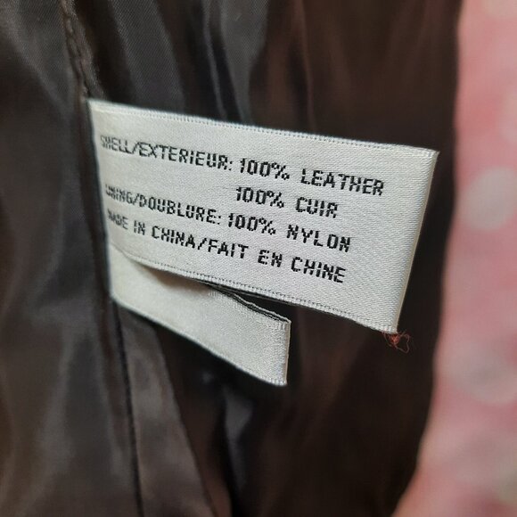 Vintage 90s Y2k Leather Jacket Dark Brown Mid Length Size S Button Up - Picture 12 of 12